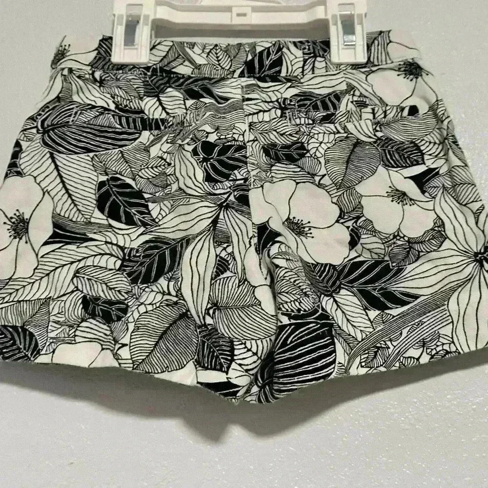 Janie and Jack Kids Girls Floral Print Shorts Size 7 Black White Cotton